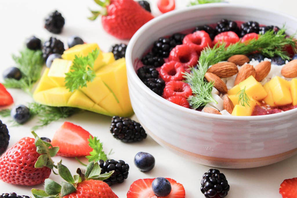 Fruit Salad In White Ceramic Bowl